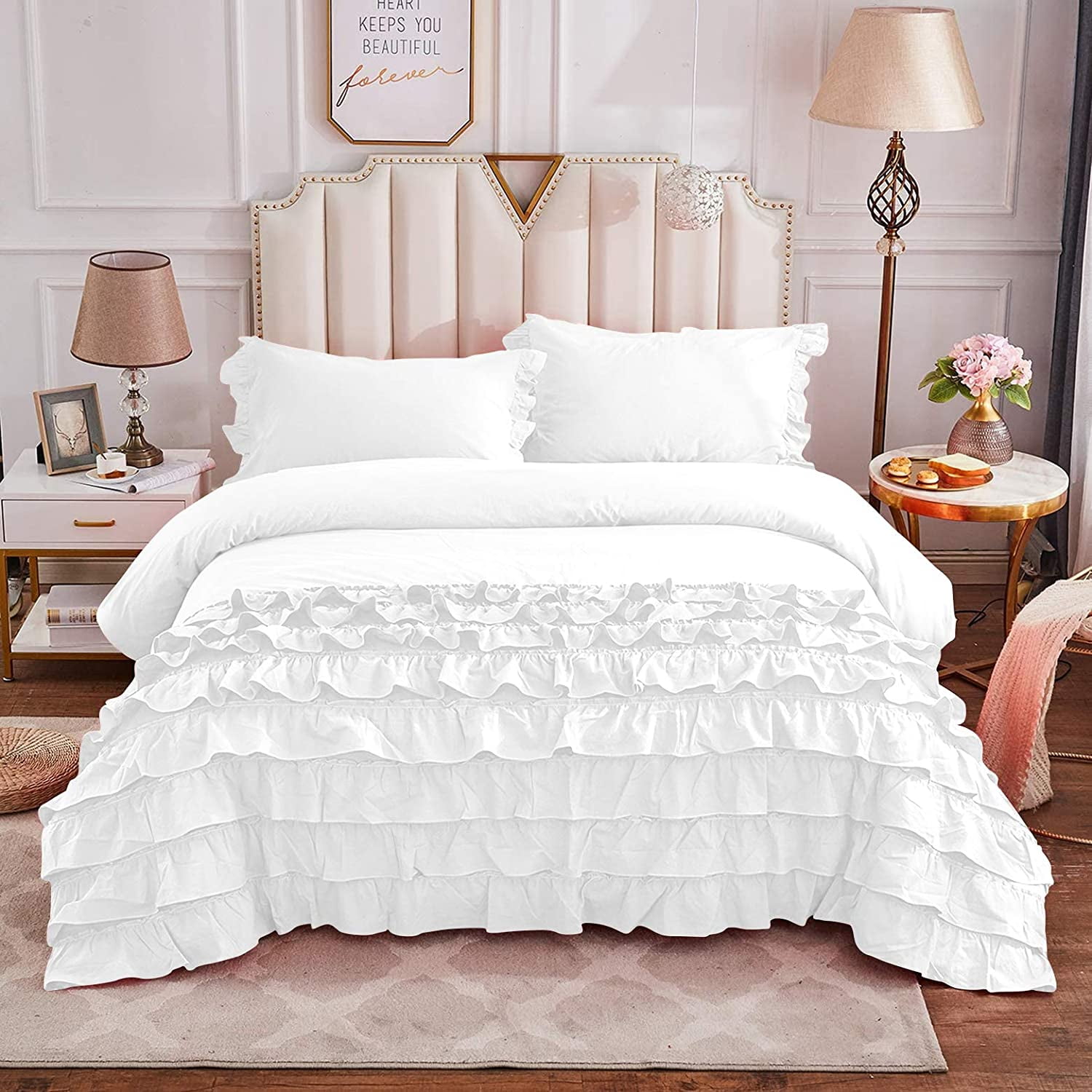 Half Ruffle Duvet Cover Set 3 Piece, 100% Egyptian Cotton, with Hidden  Zipper Closure, 400 Thread Count, Extra Soft and Luxury - White Solid,  Eastern