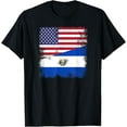 thumbnail image 1 of Half Salvadoran Flag T-Shirt | Vintage El Salvador USA Gift T-ShirtMen and women, Black T-shirt, size: Extra large, 1 of 4