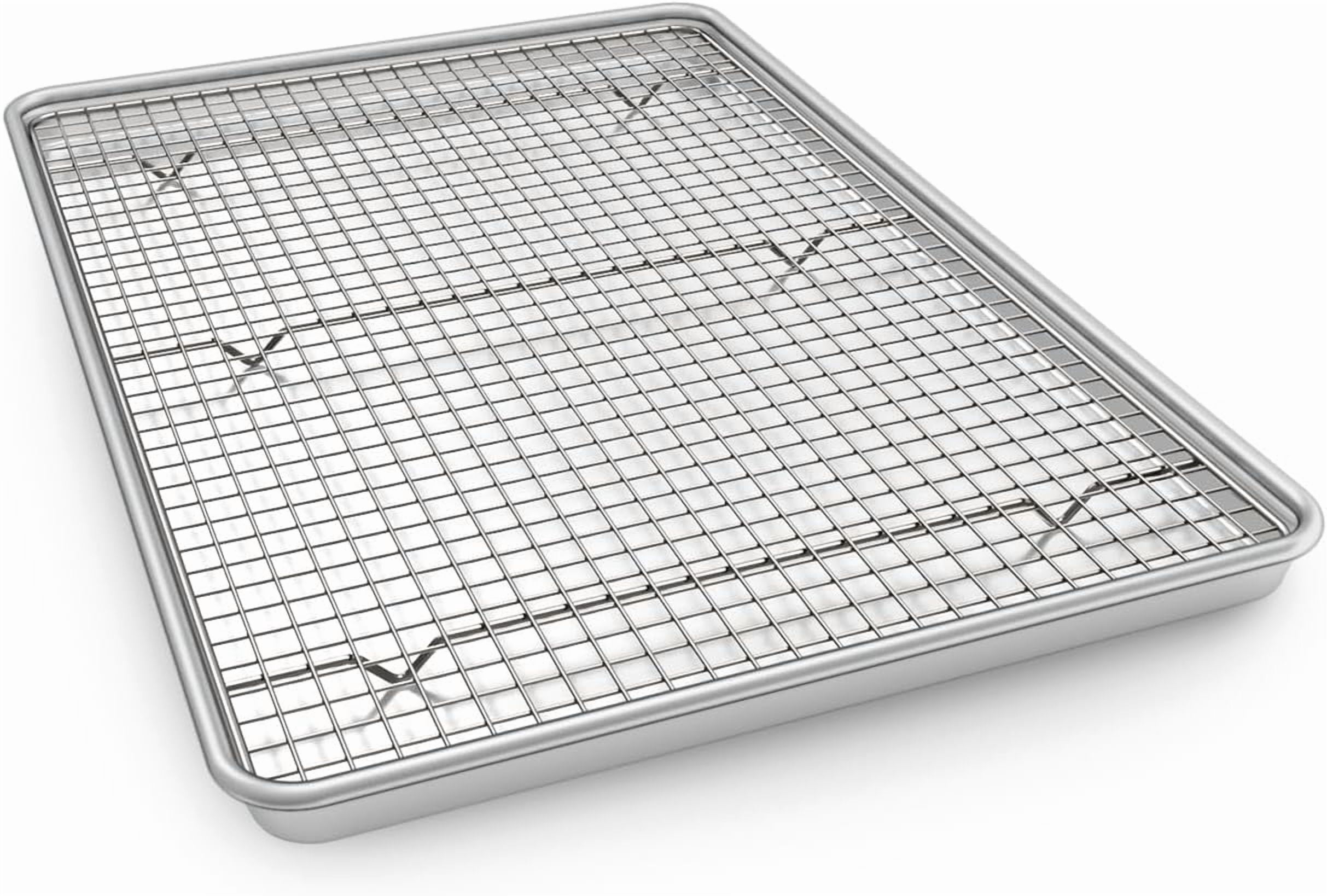 Half Sheet Pans with Rack Set, 13 Inch Commercial Quality Baking Sheet Pan Set, Natural Aluminum Cookie Sheet, Warp Resistant Nonstick Thick Cookie Tray Pans for Baking, Roasting