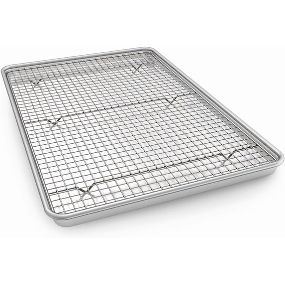 Half Sheet Pans with Rack Set, 13 Inch Commercial Quality Baking Sheet Pan Set, Natural Aluminum Cookie Sheet, Warp Resistant Nonstick Thick Cookie Tray Pans for Baking, Roasting