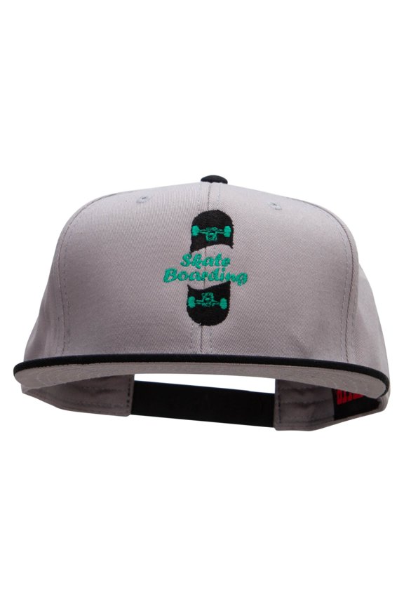 Half Skate Embroidered Two Tone Superior Cotton Twill Flat Bill Snapback Cap - Black Grey OSFM