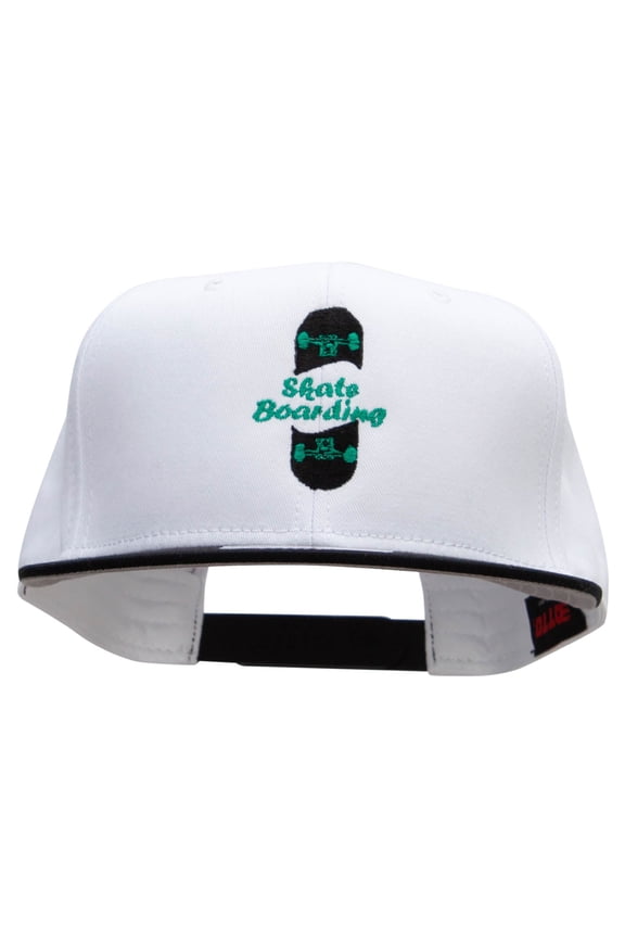 Half Skate Embroidered Two Tone Superior Cotton Twill Flat Bill Snapback Cap - Black White OSFM