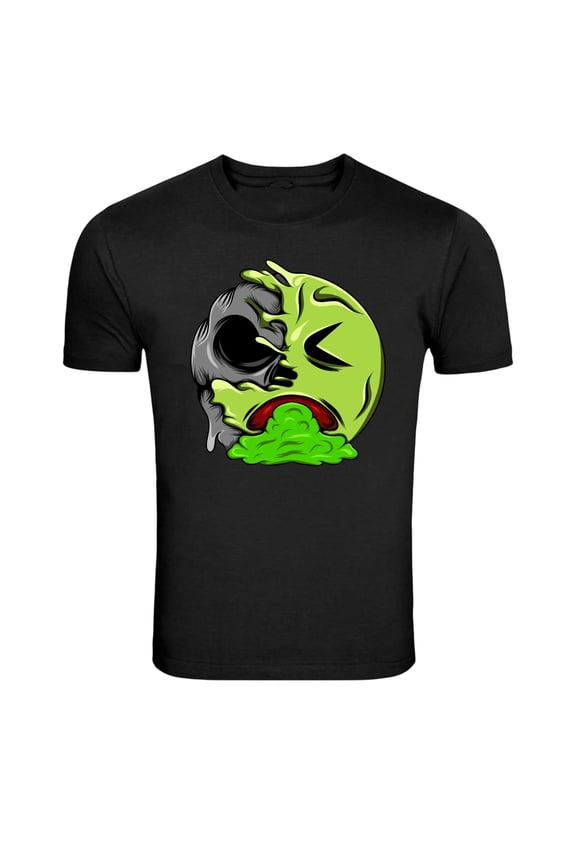 Half Skull Sad Green Emoji Horror Graphic T-Shirt