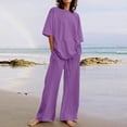 thumbnail image 1 of Half Sleeve Crew Neck Plus Size Casual Solid Color Two Piece Set Of Tops And Pants,Summer Belt Pocket O Top Wide Leg Trouser, 1 of 5