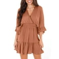 thumbnail image 1 of Half Sleeve Deep V-Neck Women Elastic Waist Dress Flared High Waist Mini Dress, 1 of 3