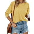 thumbnail image 1 of Half Sleeve Elastic Women Solid Color Summer T-Shirt Tops, 1 of 5