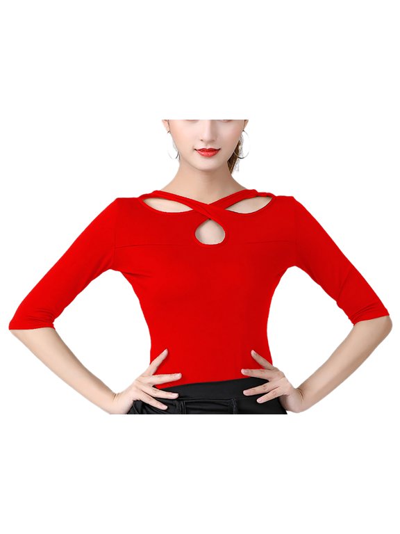 Half Sleeve Jersey Twist Top For Women Adult Ladies Latin Ballroom Dance Practice