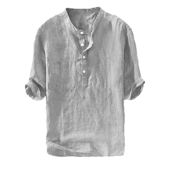 Half Sleeve Men Solid Color Round Neck Blouse Summer Male Tops