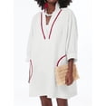 thumbnail image 1 of Half Sleeve Patchwork Women Loose V-Neck Mini Dress, 1 of 5