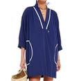 thumbnail image 1 of Half Sleeve Patchwork Women Loose V-Neck Mini Dress, 1 of 5