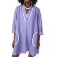 thumbnail image 1 of Half Sleeve Patchwork Women Loose V-Neck Mini Dress, 1 of 4