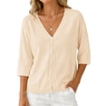 thumbnail image 1 of Half Sleeve Solid Color V Neck Women Casual Button Down Cardigan Knit Tops, 1 of 7