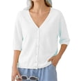 thumbnail image 1 of Half Sleeve Solid Color V Neck Women Casual Button Down Cardigan Knit Tops, 1 of 7