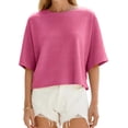thumbnail image 1 of Half Sleeve Solid Color Women Casual Oversize Knit Pullover Sweater, 1 of 6