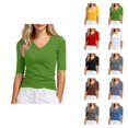 thumbnail image 1 of Half Sleeve T Shirts for Women Summer Casual Slim Fit V Neck Fitted Plain Tshirts Womens Undershirt Tees, 1 of 4