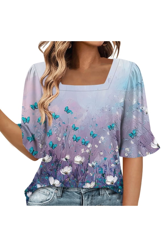 Half Sleeve Top for Women Summer Dressy Casual Tunic Top, Limited Time Under 10 Dollars #13
