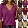 thumbnail image 1 of Half Sleeve Tops Women Summer Ribbed Knit V Neck Top Lightweight Pullover Sweater Shirt Dressy Casual Blouses,S,Purple, 1 of 6