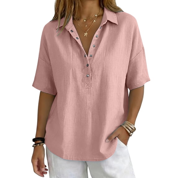 Half Sleeve Tops for Women V Neck T Shirt 2026 Pullover Lightweight Breathable Comfy Soft Loose Fit Casual Daily Wear Tops by Yigetop Pink S