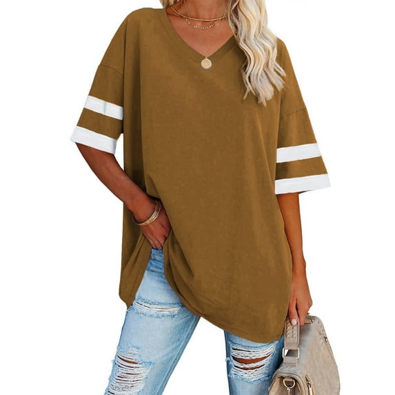 Half Sleeve V Neck Casual Oversized Women's T-shirt