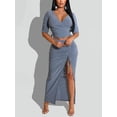 thumbnail image 1 of Half Sleeve V Neck Crop Top High Slit Skirt, 1 of 9