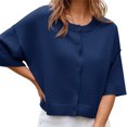 thumbnail image 1 of Half Sleeve Womens Knit Outfits Cropped Button Down Tops Oversized Lightweight Ribbed Knit Cardigan Sweaters, 1 of 5
