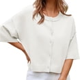 thumbnail image 1 of Half Sleeve Womens Knit Outfits Cropped Button Down Tops Oversized Lightweight Ribbed Knit Cardigan Sweaters, 1 of 5