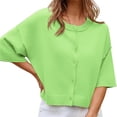 thumbnail image 1 of Half Sleeve Womens Knit Outfits Cropped Button Down Tops Oversized Lightweight Ribbed Knit Cardigan Sweaters, 1 of 5