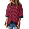 thumbnail image 1 of Half Sleeve Womens Oversized T Shirts Striped Color Block Cotton Tops Loose Fit Crewneck Sweatshirts, 1 of 6