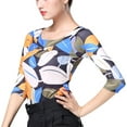 thumbnail image 1 of Half Sleeves Leaves Print Scoop Neck Latin Dance Tops For Womens Tops T Shirts For Women Adult Latin Ballroom Dance, 1 of 2