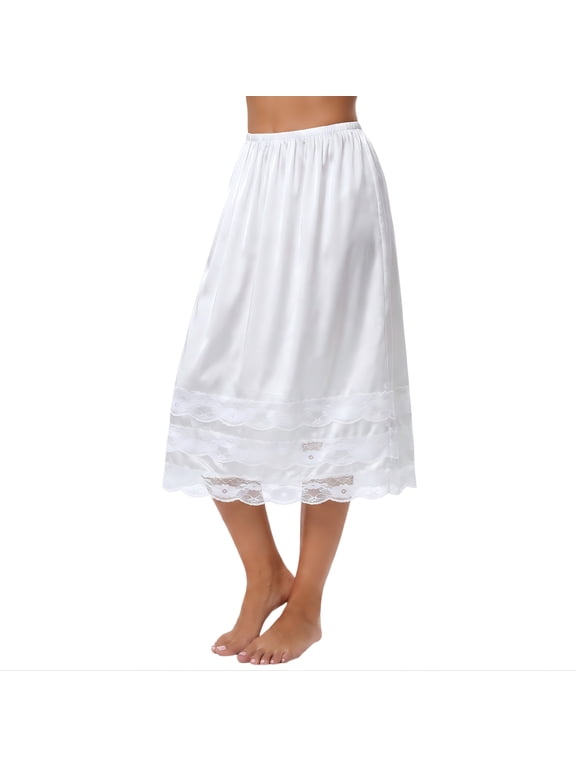 Half Slips For Women - Underskirt Dress Extender with Lace Trim, Knee Length