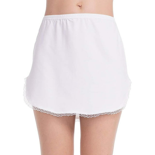 Women's Half Slips Elastic Waist Split Underskirts Lace Trim Skirts for