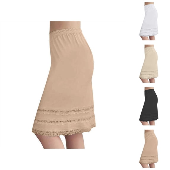 Half Slips for Women Elastic Waist Lace Hem Knee Length Underskirt Dress Extender