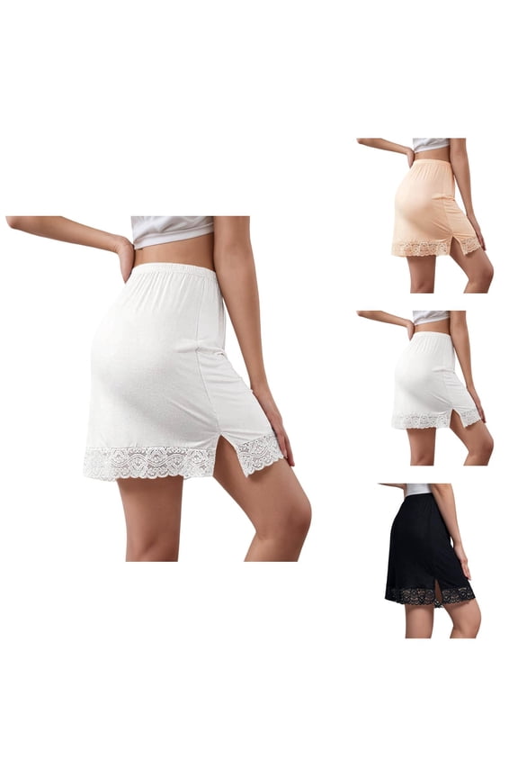Half for Women Elastic Waist Lace Hem Slit Straight Short Skirts Underskirt