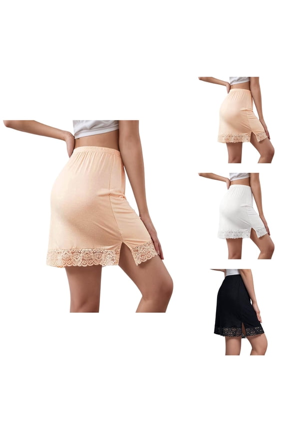 Half for Women Elastic Waist Lace Hem Slit Straight Short Skirts Underskirt