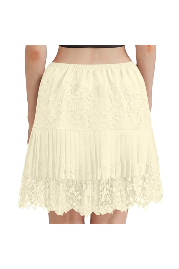 Half Slips for Women Underskirt Dress Lace Hem Layered Ruffle Extender Knee Length Short Skirt