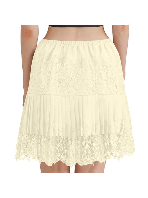 Half Slips for Women Underskirt Dress Lace Hem Layered Ruffle Extender Knee Length Short Skirt