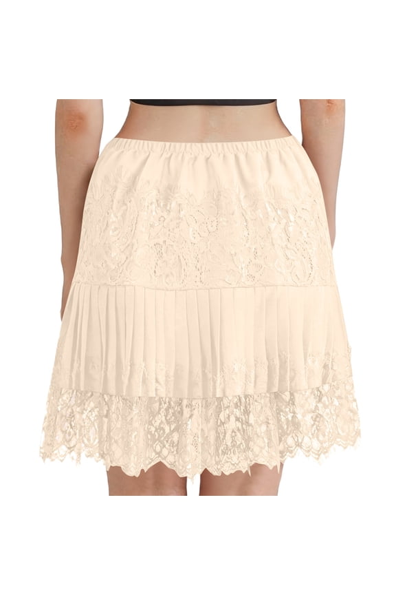 Half Slips for Women Underskirt Dress Lace Hem Layered Ruffle Extender Knee Length Short Skirt