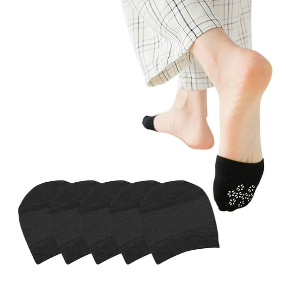 Half Socks for Women 5 Pairs Seamless Toe Sock Cotton Liner Socks Black No Show Low Cut Socks for Girls