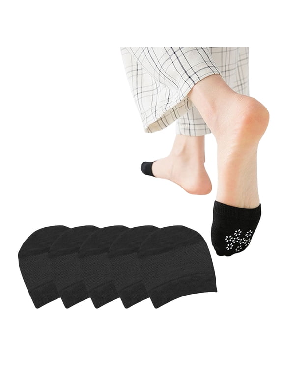 Half Socks for Women 5 Pairs Seamless Toe Sock Cotton Liner Socks Black No Show Low Cut Socks for Girls