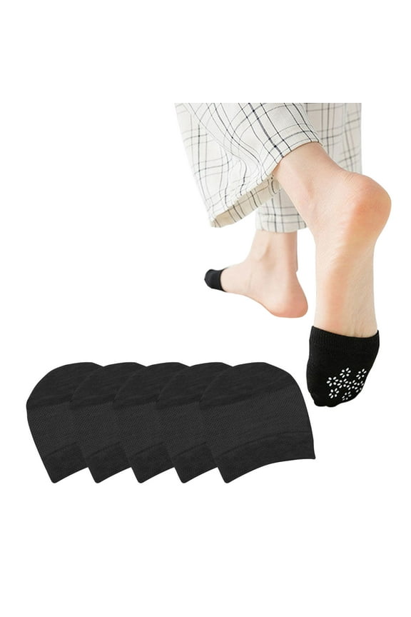 Half Socks for Women 5 Pairs Seamless Toe Sock Cotton Liner Socks Black No Show Low Cut Socks for Girls