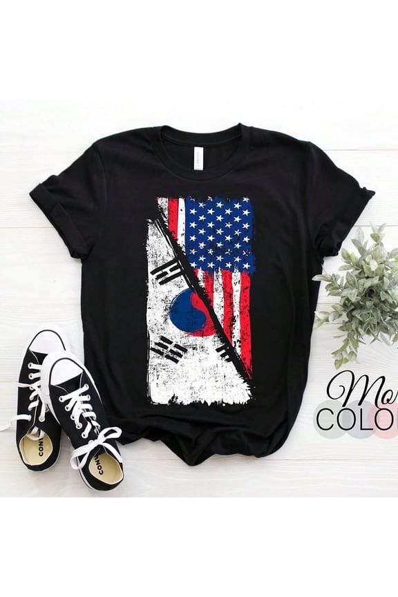 Half South Korean Flag Roots Born Korea Vintage An USA Gift T-Shirt, 4th Of July Costume, Present Birthday For Family Dad Mom ,