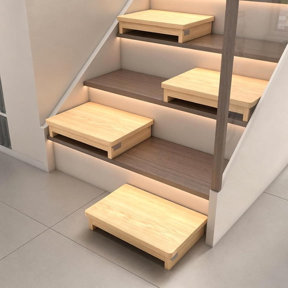 Half Steps for Seniors 3.5" Wooden Step Stool for Seniors with Non-Slip Rubber Feet Standard Depth (9.5 inch), Sturdy Step Stool for Stairs, Solid Pinewood Platform Step for Indoor Use