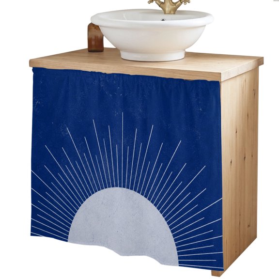 Half Sun on Blue Cabinet Curtain 35"w x 35"L Sink Skirt,Modern Minimalist Arch Stripe Closet Curtains Under Desk Privacy Drape for Home Kitchen Bathroom Laundry Room