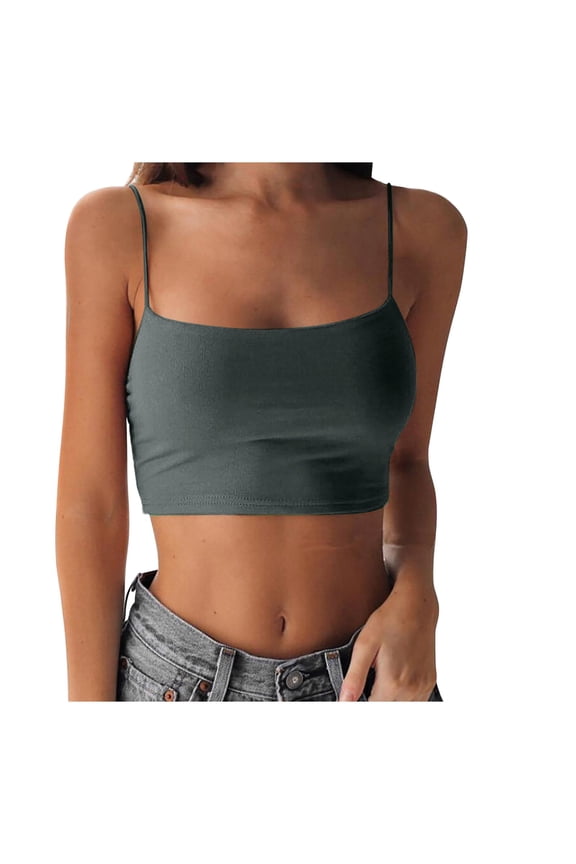 Half Tank Tops for Women Going Out Tank Under Tank Tops for Women Spaghetti Strap Tank Sports Crop Cami Daily Wear Tank Double Layer Crop Tank Top Gray L
