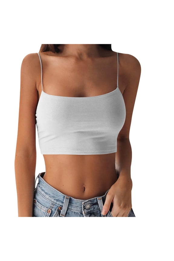 Half Tank Tops for Women Sports Crop Cami Womens Ribbed Tank Tops Seamless Sleeveless Cropped Tank Spaghetti Strap Tank Slim Fit Tank Top Double Layer Crop Tank Top White 3XL