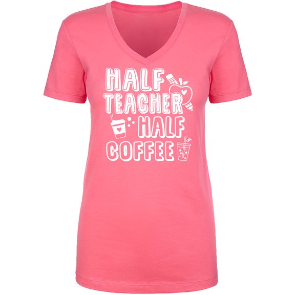 Half Teacher Half Coffee Womens V-Neck T-Shirt