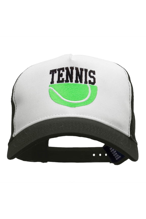 Half Tennis Half Ball Embroidered PET Spun Mesh Cap - White Black OSFM
