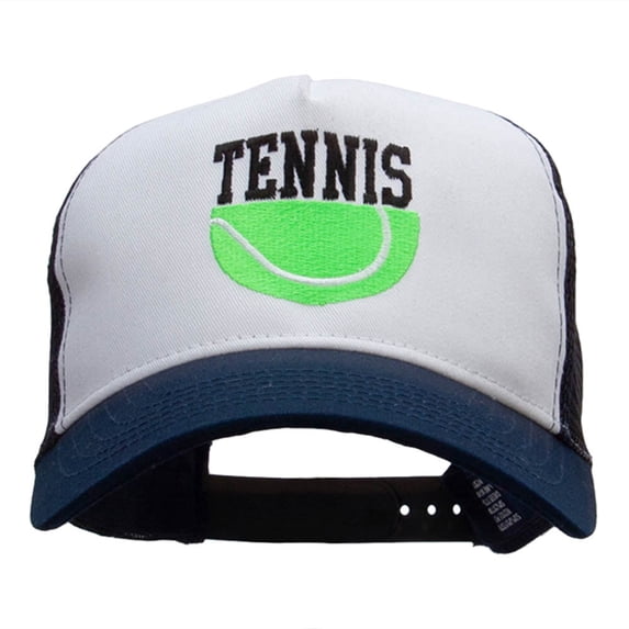 Half Tennis Half Ball Embroidered PET Spun Mesh Cap - White Navy OSFM