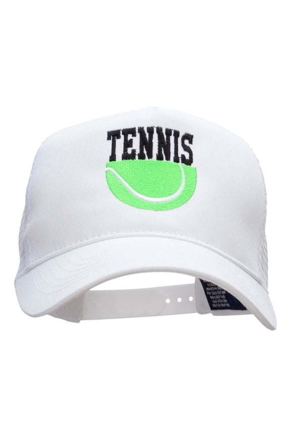 Half Tennis Half Ball Embroidered PET Spun Mesh Cap - White OSFM