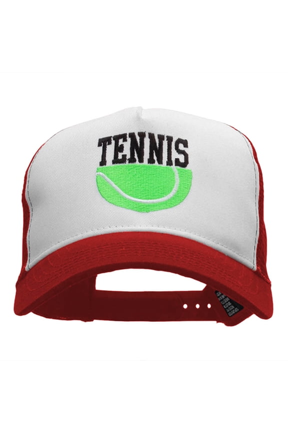 Half Tennis Half Ball Embroidered PET Spun Mesh Cap - White Red OSFM